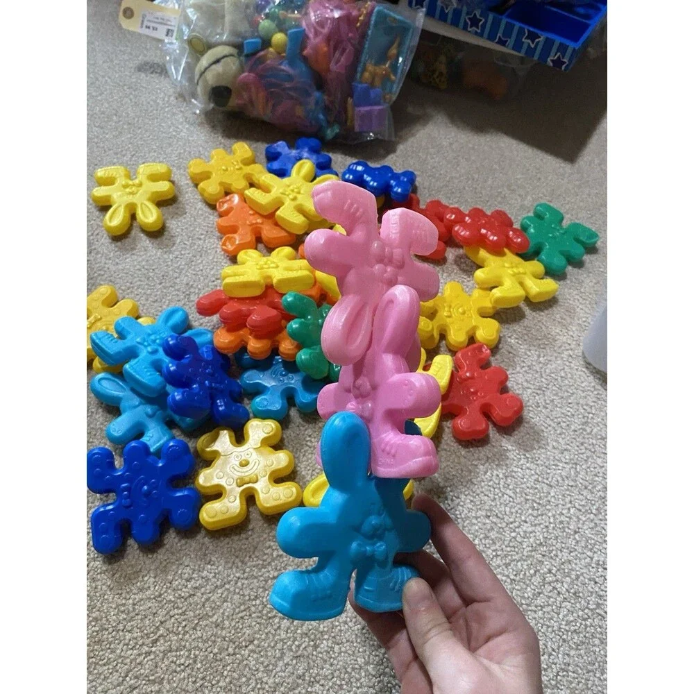 61pc Vintage Stackable Interlocking Building Toy Clowns & Bunnies